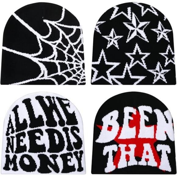 Ramede 4 Pcs Y2k Beanie Pack - Double Sided Graphic Beanies for Men and Women,‎ - Picture 7 of 7